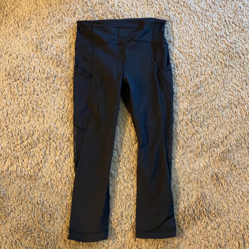 Lululemon black polka dotted mesh legging